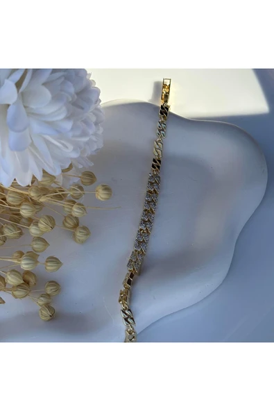 nesdesign 14 K Özel Seri Zirkon Taşlı Şerit Zincir Bileklik (17+2 cm) ürün görseli 1