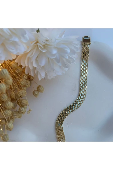 nesdesign İç İçe Geçmiş Gold Zincir Bileklik (17 cm) ürün görseli 1