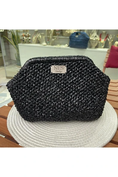 nesdesign Rugan Siyah Hasır Clutch Çanta ürün görseli 1