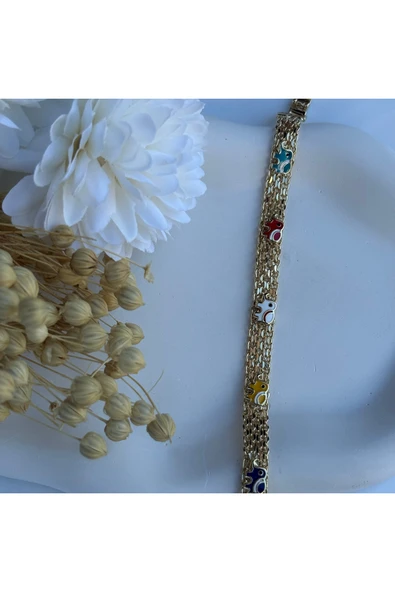 nesdesign 14K Özel Seri Renkli Sıralı Fil Zincir (17+2 cm) ürün görseli 1