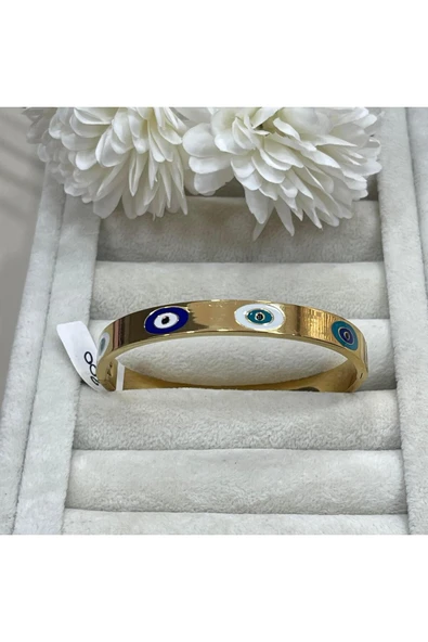 nesdesign Nazar Boncuk Mineli Çelik Kelepçe ürün görseli 1