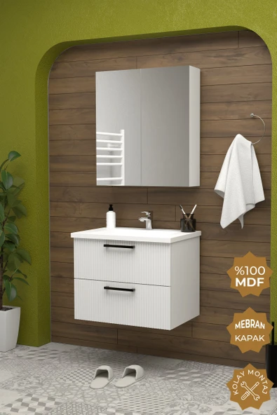 Teta Home Havana 65 cm MDF Gövde Membran Kapak Banyo Dolabı Seti  Beyaz ürün görseli 1