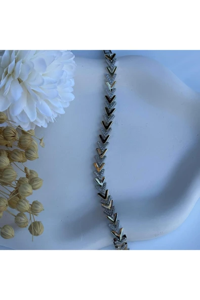 nesdesign İki Renk Kılçık Model Taşlı Bileklik (17+2 cm) ürün görseli 1