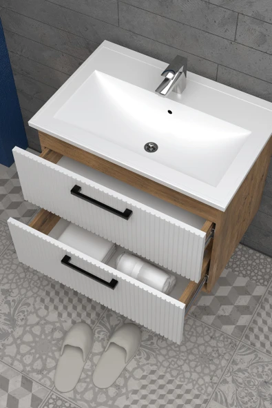 Teta Home Havana 65 cm MDF Gövde Membran Kapak Banyo Dolabı Seti  Atlantik Çam-Beyaz - Resim 3