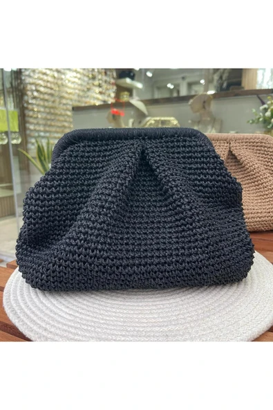 nesdesign Sİyah Kağıt İp Pileli Burslu Çanta ürün görseli 1