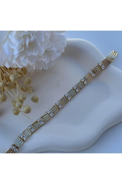 nesdesign 14K Özel Seri Zirkon Taşlı Çizgi Bileklik (17+2 cm) - Resim 2