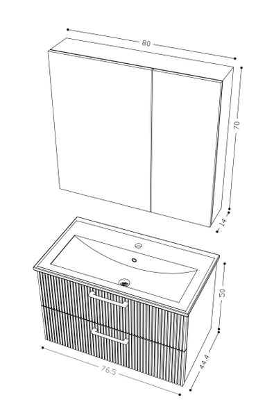 Teta Home Havana 80 cm MDF Gövde Membran Kapak Banyo Dolabı Seti  Atlantik Çam-Beyaz - Resim 5
