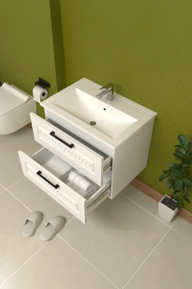 Teta Home Floransa 80 cm MDF Gövde Membran Kapak Banyo Dolabı Seti  Beyaz - Resim 3