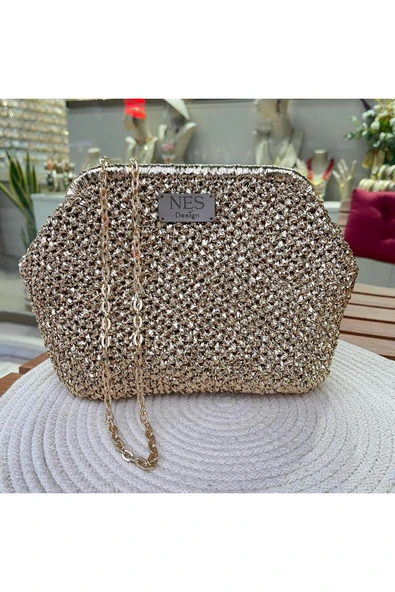 nesdesign Gold İpli Burslu Clutch Çanta - Resim 2