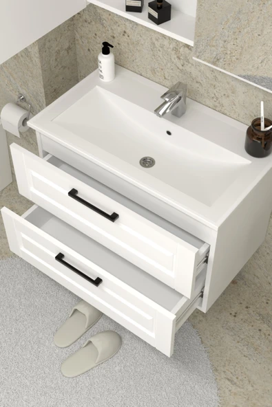 Teta Home Savora 65 cm MDF Gövde Membran Kapak Banyo Dolabı Seti  Beyaz - Resim 3