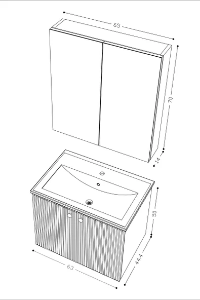 Teta Home Torino 65 cm MDF Gövde Membran Kapak Banyo Dolabı Seti  Antrasit-Beyaz - Resim 5