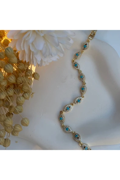 nesdesign 14K Özel Seri Mavi Taşlı Göz Bileklik (17+2 cm) ürün görseli 1