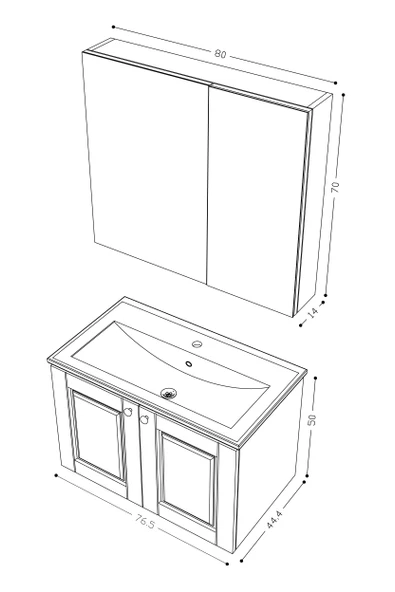 Teta Home Aldera 80 cm MDF Gövde Membran Kapak Banyo Dolabı Seti  Antrasit-Beyaz - Resim 5