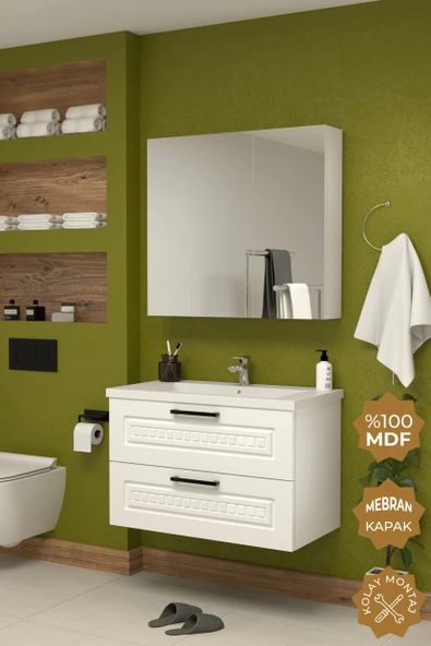 Teta Home Floransa 80 cm MDF Gövde Membran Kapak Banyo Dolabı Seti  Beyaz ürün görseli 1