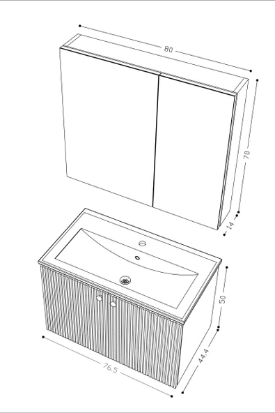 Teta Home Torino 80 cm MDF Gövde Membran Kapak Banyo Dolabı Seti  Antrasit-Beyaz - Resim 5