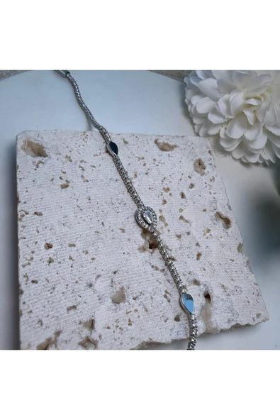 nesdesign Damla Taşlı Gümüş Renk Tamtur Bileklik (17 cm) ürün görseli 1