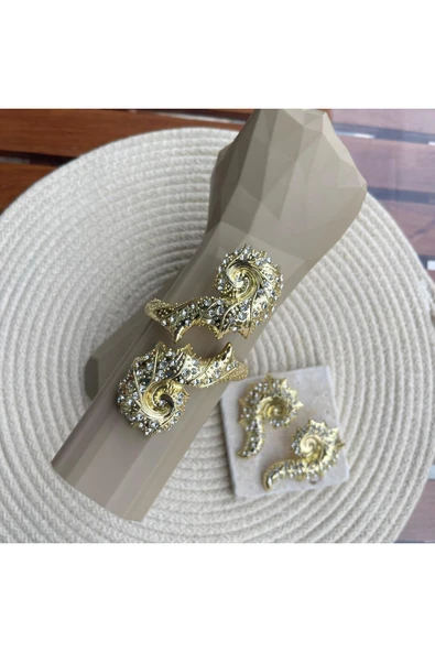 nesdesign ZR Model Taşlı Deniz Kabuğu Kelepçe - Resim 4