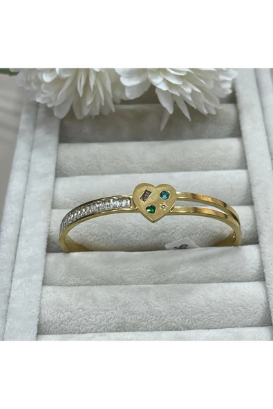 nesdesign Renkli Taşlı Kalp Çelik Kelepçe ürün görseli 1