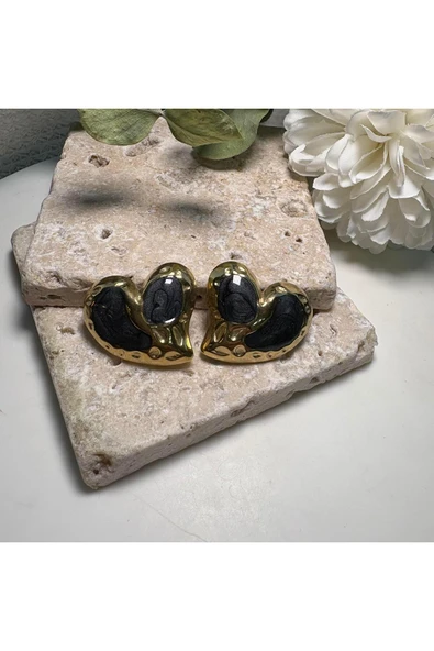 nesdesign Çelik Siyah Kalpli Küpe ürün görseli 1