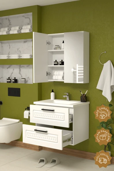 Teta Home Floransa 65 cm MDF Gövde Membran Kapak Banyo Dolabı Seti  Beyaz - Resim 4