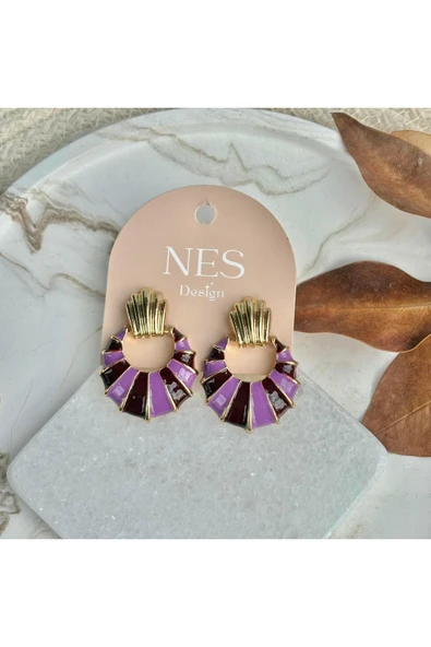 nesdesign Mor Bordo Renkli Çizgili Halka Küpe ürün görseli 1