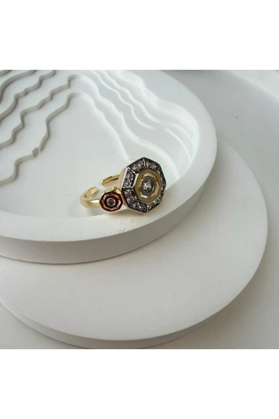 nesdesign Taşlı Altıgen Motifli Şık Ayarlanabilir Yüzük - Resim 2