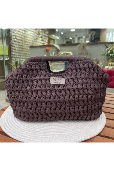 nesdesign Kahverengi Rafya İp Burslu Clutch Çanta ürün görseli 1