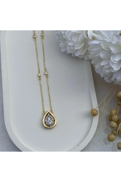 nesdesign Damla Model Taşlı Zarif Çelik Kolye (52 cm) ürün görseli 1