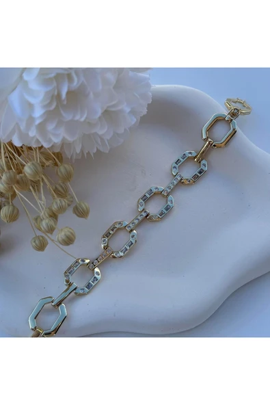 nesdesign Geniş Halkalı Taşlı Zincir Bileklik (17+2 cm) ürün görseli 1