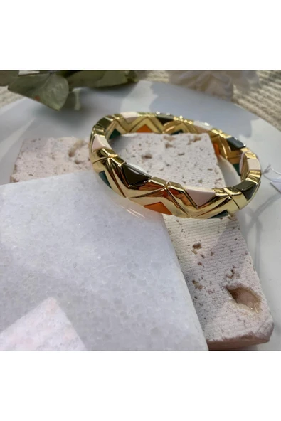 nesdesign Kahve Turuncu Zikzak Model Lastik Bilezik ürün görseli 1