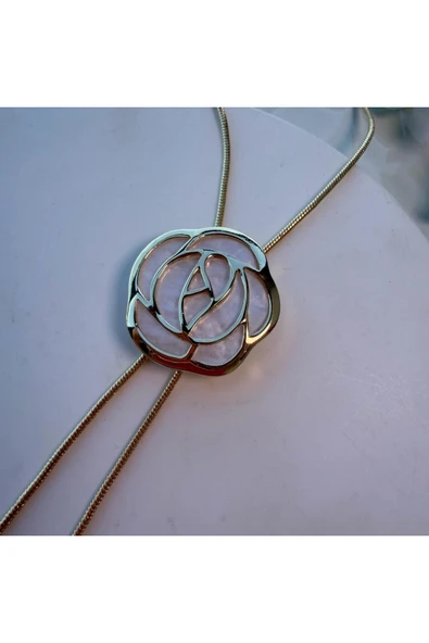 nesdesign Altın Kaplama Asansörlü Gold Sedefli Gül Kolye (90 cm) ürün görseli 1