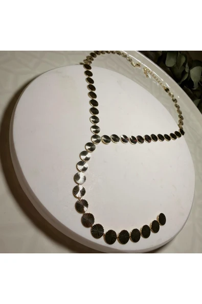 nesdesign Yuvarlak Plakalı Gold Uzun Y Kolye - Resim 2