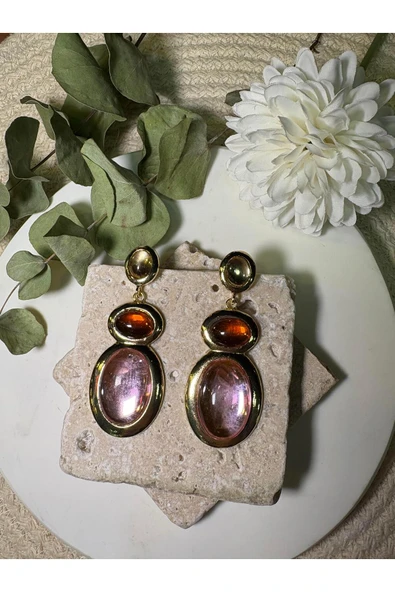 nesdesign MNG Pembe Taşlı Sallantılı Küpe - Resim 2