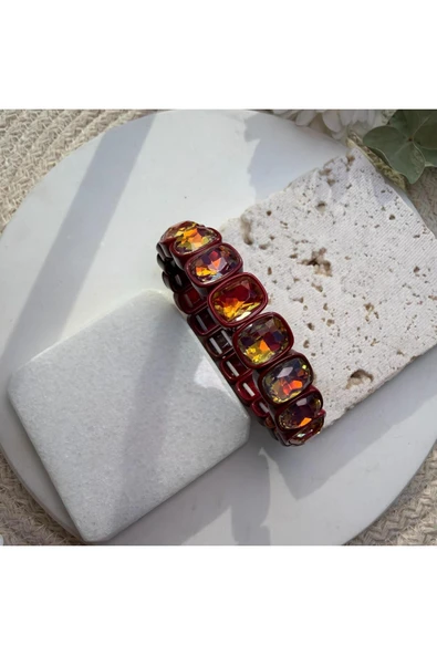 nesdesign Kırmızı Dikdörtgen Taşlı Lastik Bilezik ürün görseli 1