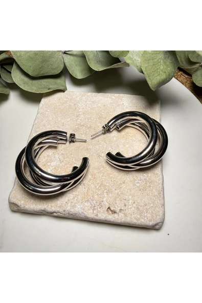 nesdesign Çelik Üç Sıra Boyu Halka Küpe - Resim 2