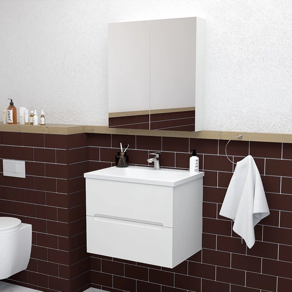Teta Home Kopenhag 65 cm MDF Gövde Membran Kapak Banyo Dolabı Seti  Beyaz ürün görseli 1