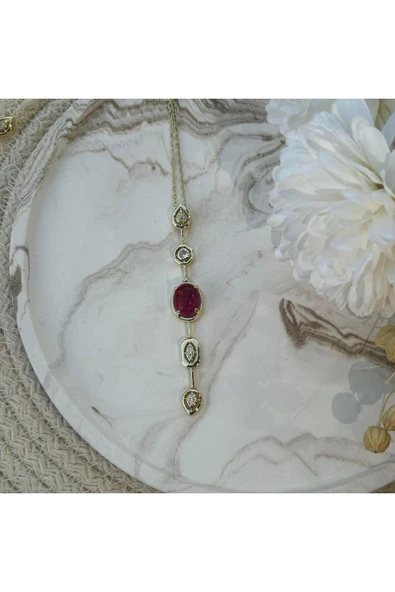 nesdesign Koyu Pembe Taşlı Y Kolye (50 cm) ürün görseli 1