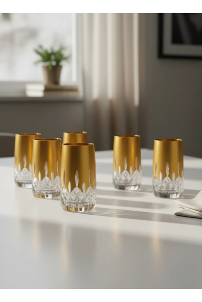 Bohemia kristal kahve yanı su bardağı Altın Yaldızlı 150 cc 6 adet ürün görseli 1