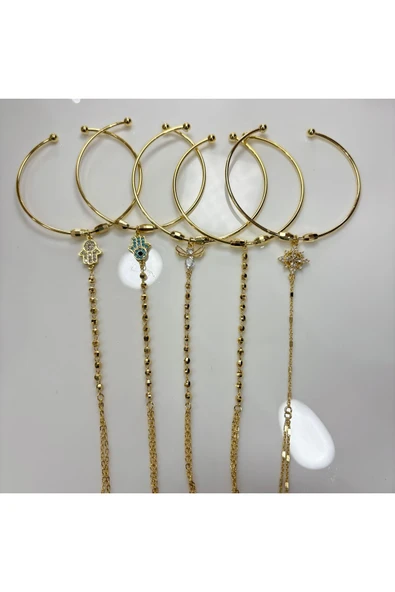 nesdesign Altın Kaplama Beyaz Taşlı Fatma Ana Eli Kelepçe Şahmeran - Resim 2