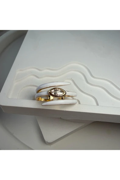 nesdesign Beyaz Üç Sıra Zarif Ayarlanabilir Yüzük ürün görseli 1
