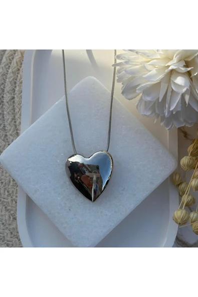 nesdesign Çelik Ucu Kalp Zincir Kolye (47 cm) ürün görseli 1