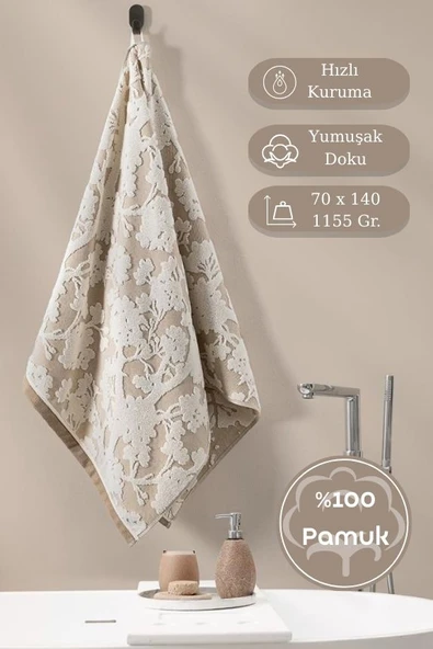 Pamuk Tekli Havlu Jakarlı Karna Eco Batıs - 70 x 140 - Resim 2