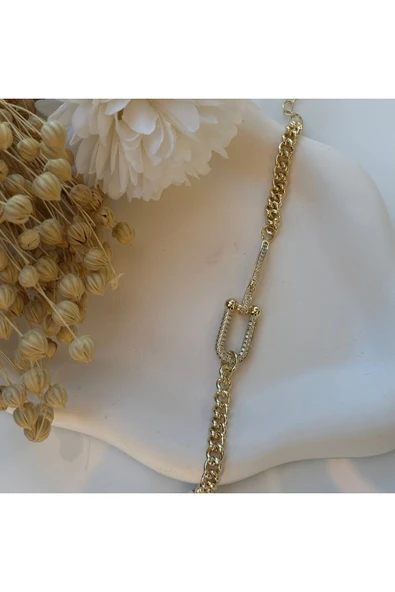 nesdesign Taşlı Kemer Detay Gold Zincir Bileklik (17+3 cm) ürün görseli 1