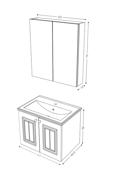 Teta Home Pekin 65 cm MDF Gövde Membran Kapak Banyo Dolabı Seti  Antrasit-Beyaz - Resim 5