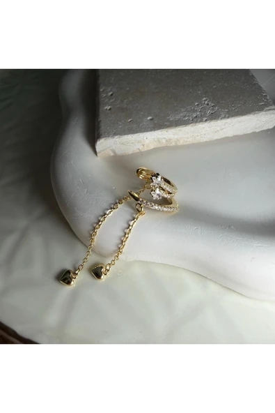 nesdesign Kalp Sallantılı Yıldız Taşlı Kıkırdak Küpe ürün görseli 1