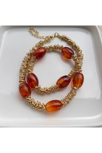 nesdesign MNG Kahverengi Akrilik Gold kolye - Resim 2