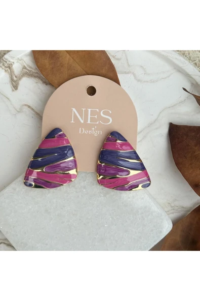 nesdesign Üçgen Gold Detaylı Mor Küpe ürün görseli 1