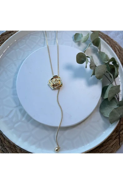 nesdesign Altın Kaplama Asansörlü Gold Gül Kolye (70 cm) - Resim 2