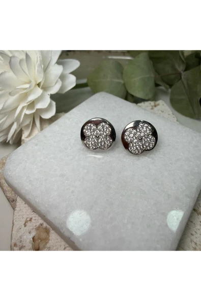 nesdesign Altın Kaplama Taşlı Yonca Düğme Küpe ürün görseli 1