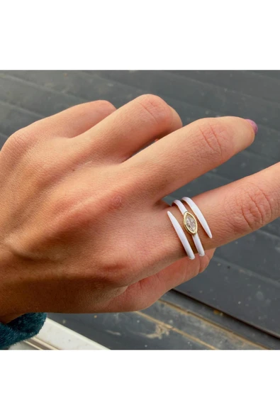 nesdesign Beyaz Üç Sıra Zarif Ayarlanabilir Yüzük - Resim 3